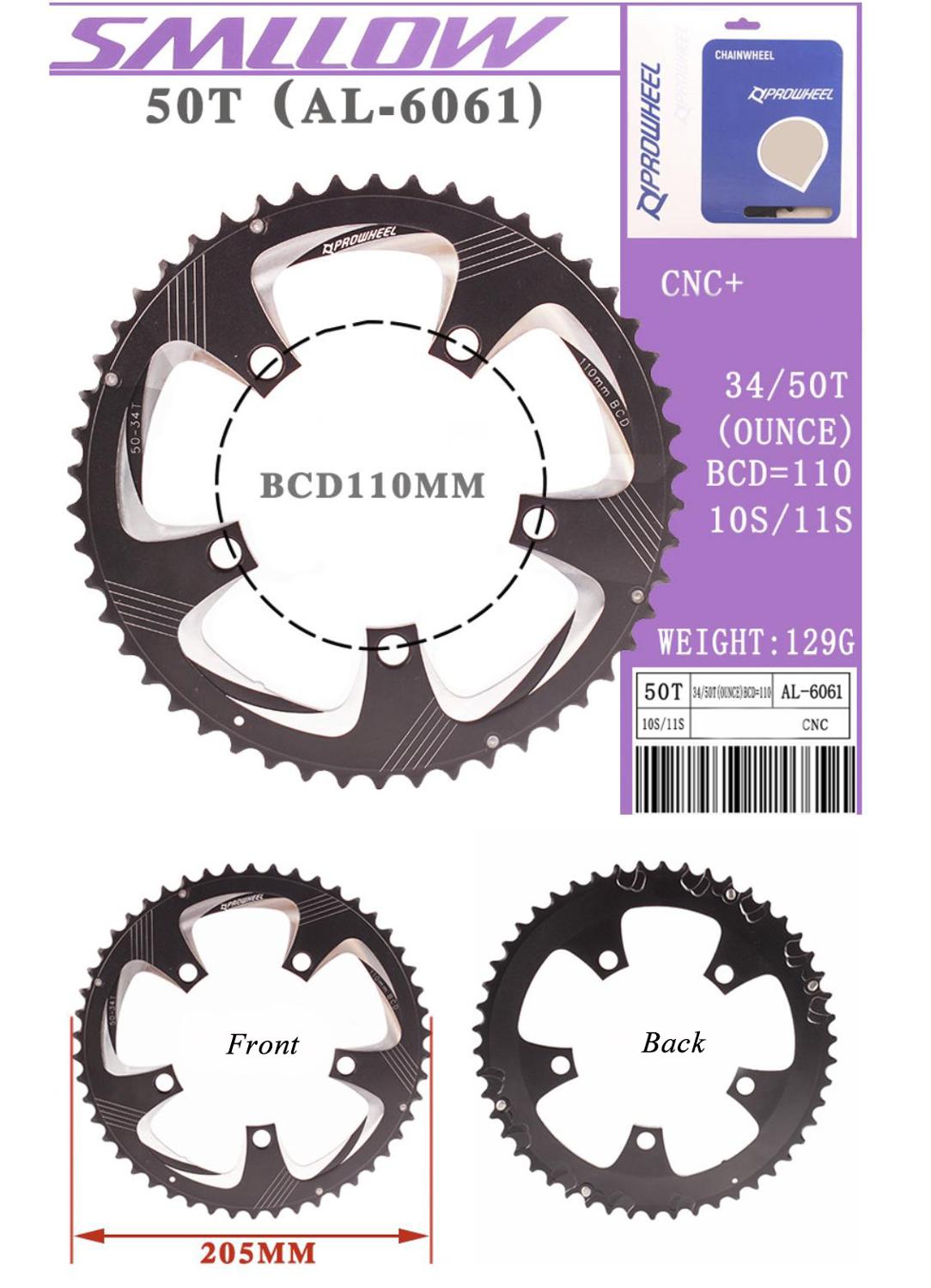 Prowheel Road Bike Chainwheel 8/9/10/11 Speed 53/50/39/34T BCD 110/130mm Bike Chainring Steel Aluminum Alloy Bike Accessories