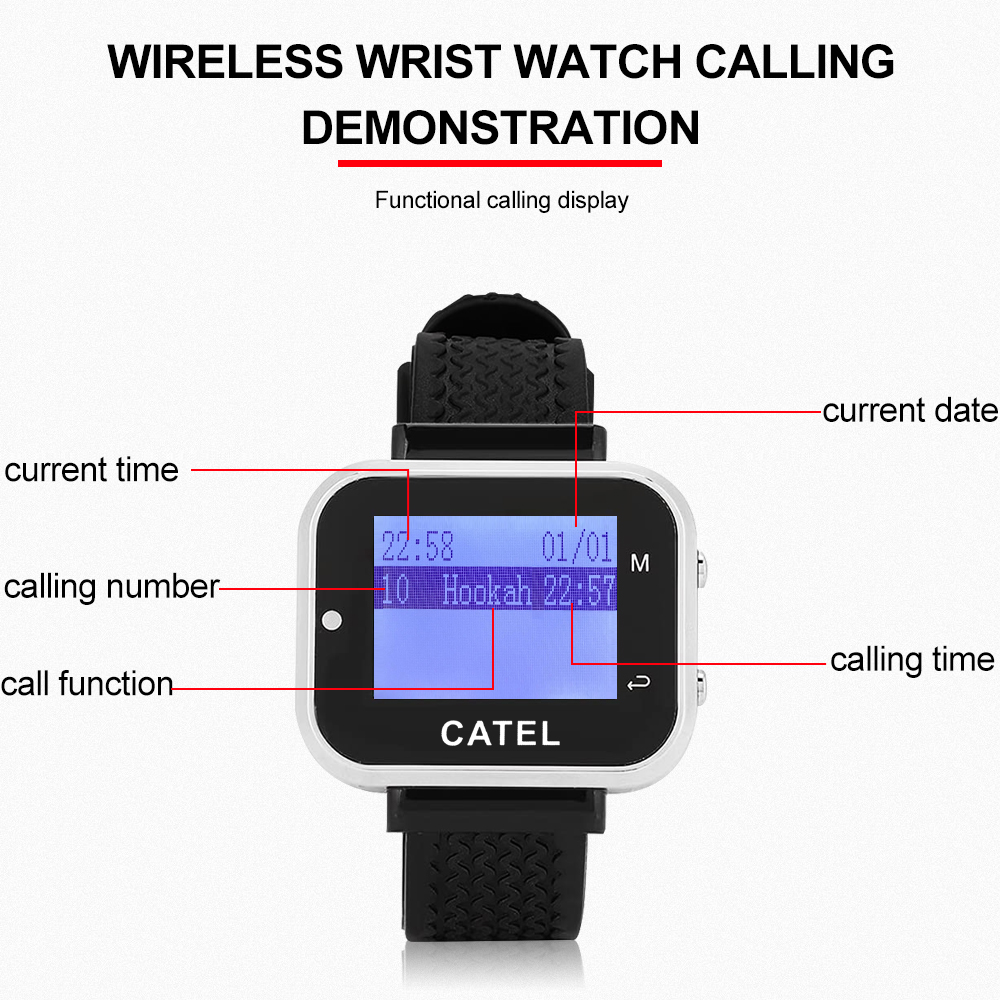 Fast 5 Call Button 1 Wrist Watch Pager Restaurant Wireless Calling System Transmitter Paging Cafe Waiter Service Buzzer