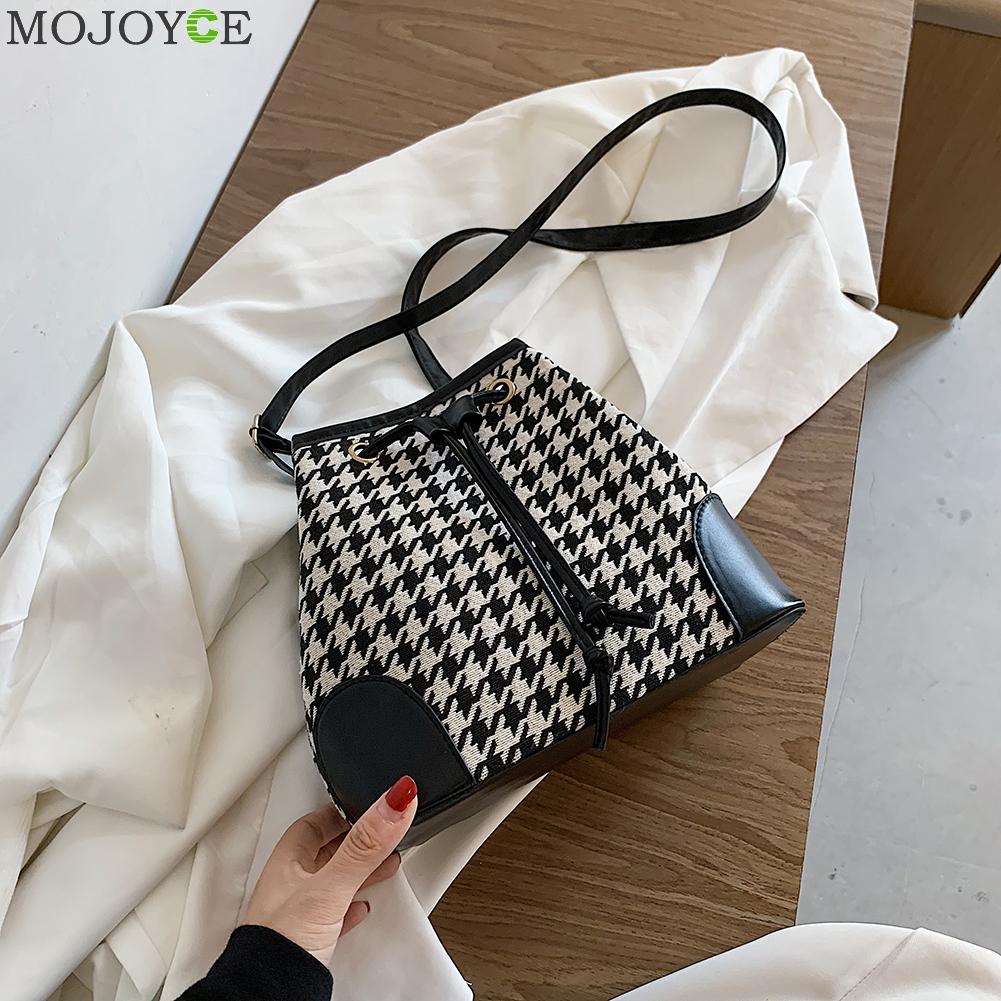 Mode Trekkoord Emmer Messenger Bag Vrouwen Zebra Plaid Patroon Lady Pu Splicing Schouder Crossbody Pouch