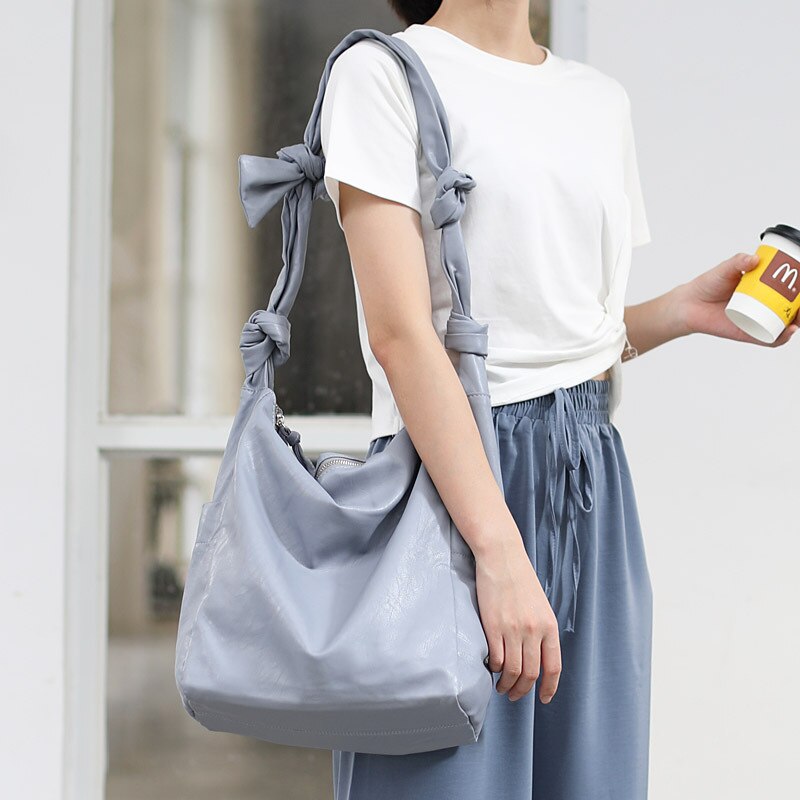 Kunstmatige Lederen Hobo Tas Voor Vrouwen Vrouwelijke Casual Leisure Soft Pu Lederen Slouch Tas Met Knoop Schouderriem Tiener Dagelijks tas: Blauw