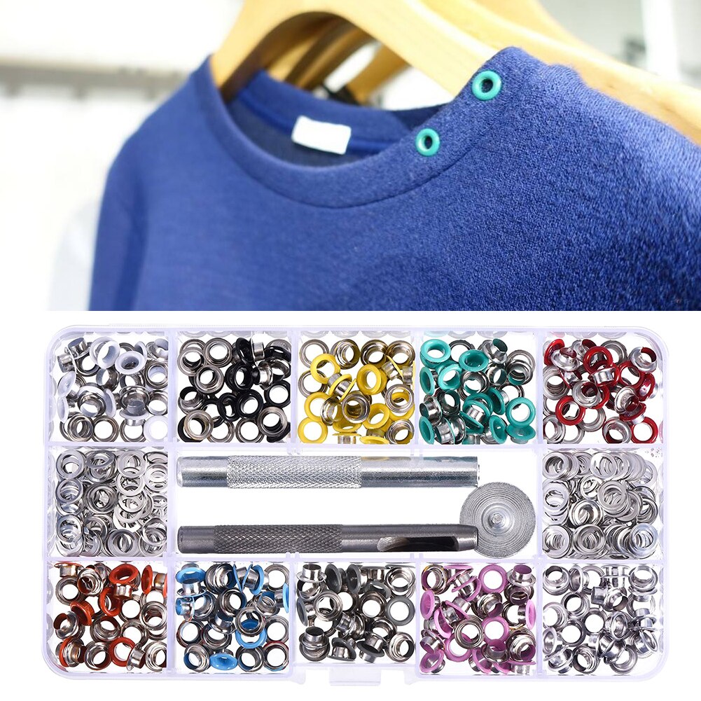 Hebillas de ojales de Metal de 5MM + herramientas de montaje, remaches de repuesto, hebilla colorida, cordones, agujero de ojo, cuero, artesanía DIY, 300 piezas