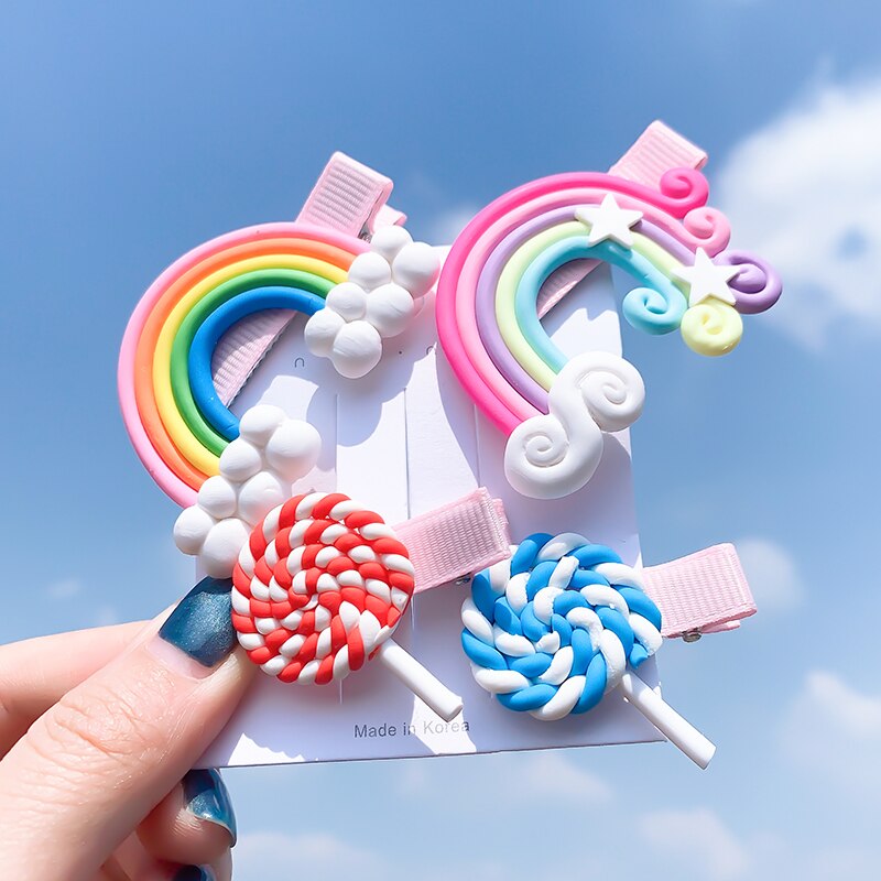 [Xwen]Korean Candy Color Edge Clip Rainbow Hairwear Lollipop Bangs Cute Girl Kids Hairpin Simple Hair Accessories OH1337