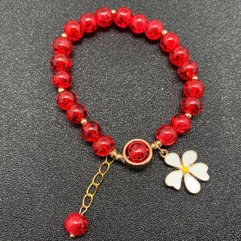 Bohemian Handmade Blume Form Lange Quaste Glas Armband Seld Baumeln Sets Frauen Multi Farbe Armbänder Schmuck Weihnachten: Red Flower B