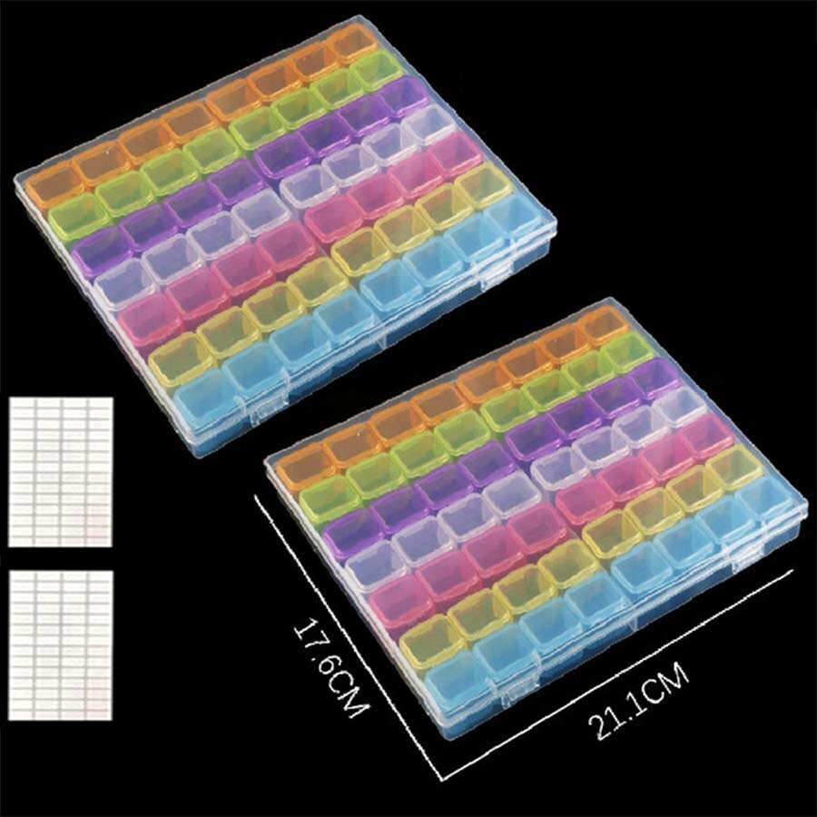 28/56/64 Grids Diamond Painting Storage Box Tool Accessories Bead Container Rhinestone Diamond Embroidery Stone Organizer: 2pc 56 Colorful