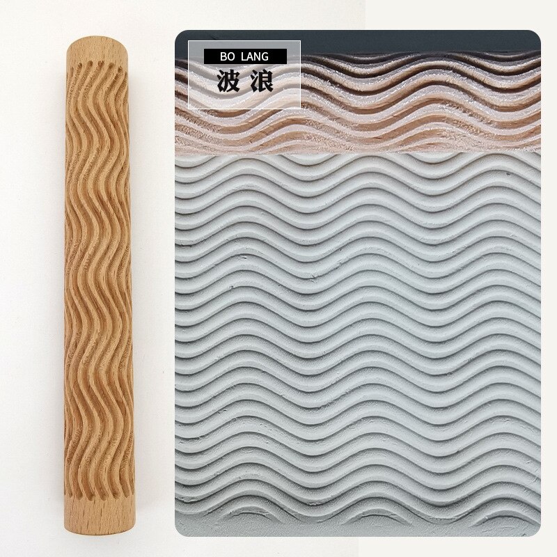 Pottery Art Wood Texture Roll Relief Tree Stone Flower Pattern Embossed Rod Mud Roll DIY Ceramic Sculpture Modeling Clay Tools: wave