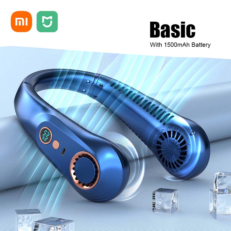 Xiaomi ventilateur de cou suspendu type-c affichage numérique LED Rechargeable refroidissement rapide réfrigération Portable extérieure ventilateur silencieux sans lame: Bleu