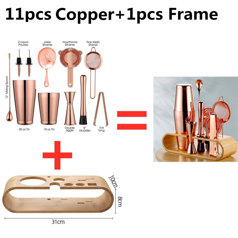 13 pçs/set aço inoxidável cocktail shaker gelo tong mixer bebida boston bartender browser kit barras conjunto ferramentas barra profissional: 11 Copper 1 Frame