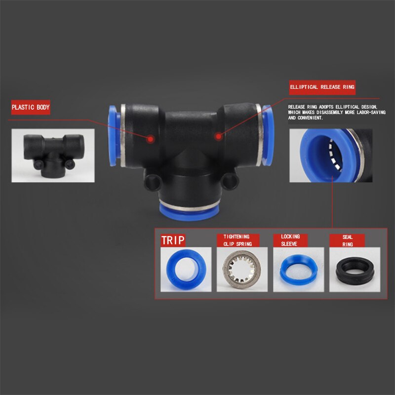 Urijk 1pcs Tube Fitting Plastic Push To Connect Fittings Tube Tee Connect Push Fit Fittings Pipe Tube Fittings