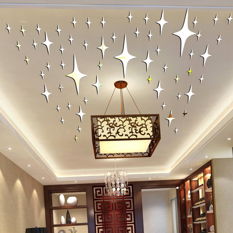 50 Stuks/pak Star Vorm 3D Acryl Muurstickers Woonkamer Bed Room Plafond Spiegel Muursticker Home Decoratie P17