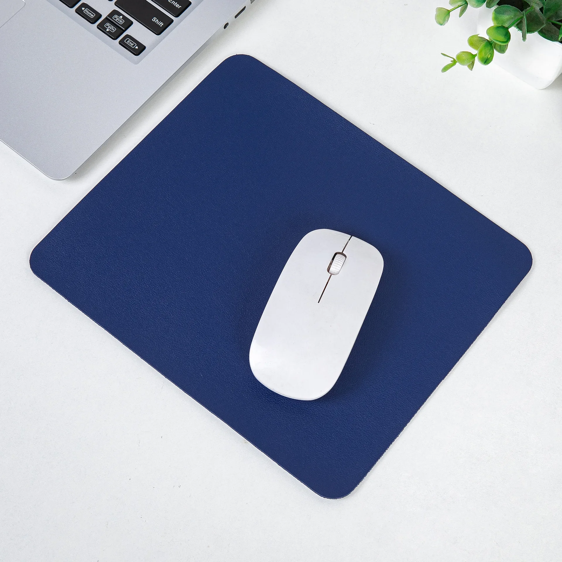 Simple Solid Color PU Leather Mouse Mat Anti-slip Waterproof 23*19cm Mouse Pad School Supplies Office Accessories Desk Set: Navy Blue