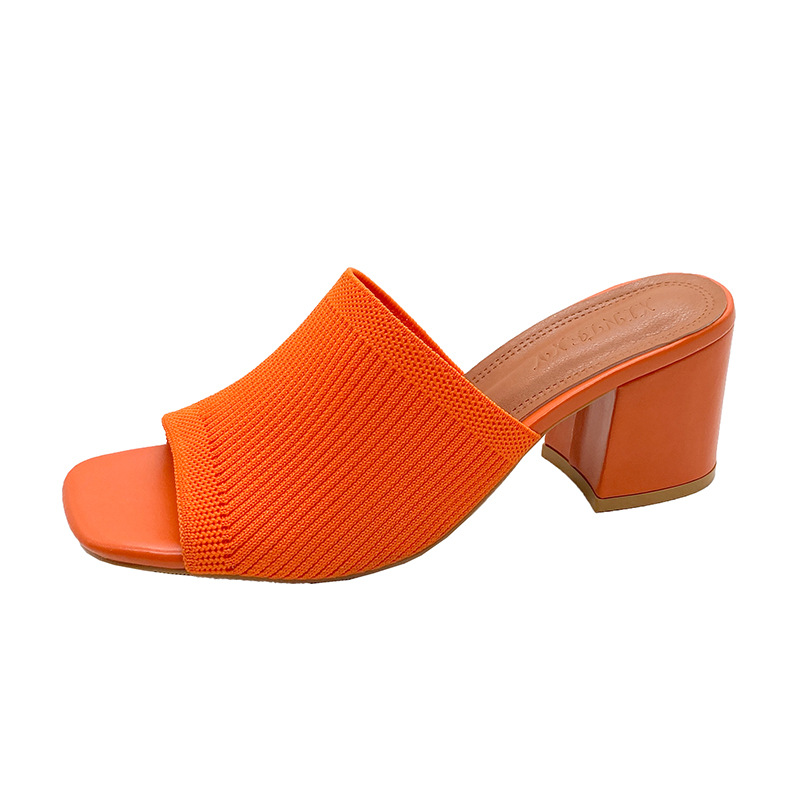 Sandalias de mujer, zapatillas de verano de lujo para exteriores, informales, talla 42, zapatos de mujer, tacones altos con punta abierta suave, sandalias negras: Naranja / 35