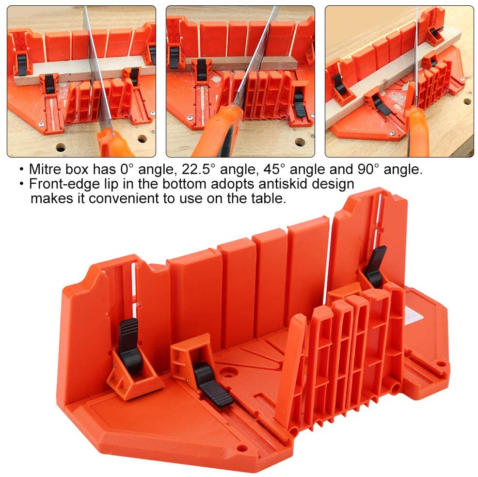 14-inch Mitre Box with Movable and Non-Slip Jaw for Back Saw Slot Angles 45/22.5/90 Degree Cuts Sawing and Clamping Box for Wood