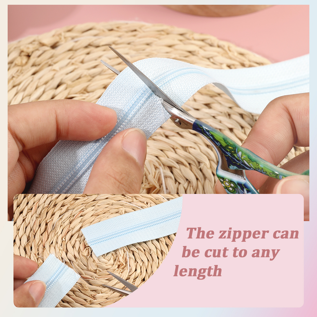 Kit de reparación de cremalleras de nailon de 2M, accesorios de ropa DIY, chaqueta para el hogar, bolsillo, costura, cremallera de repuesto con 5 cabezales de cremallera