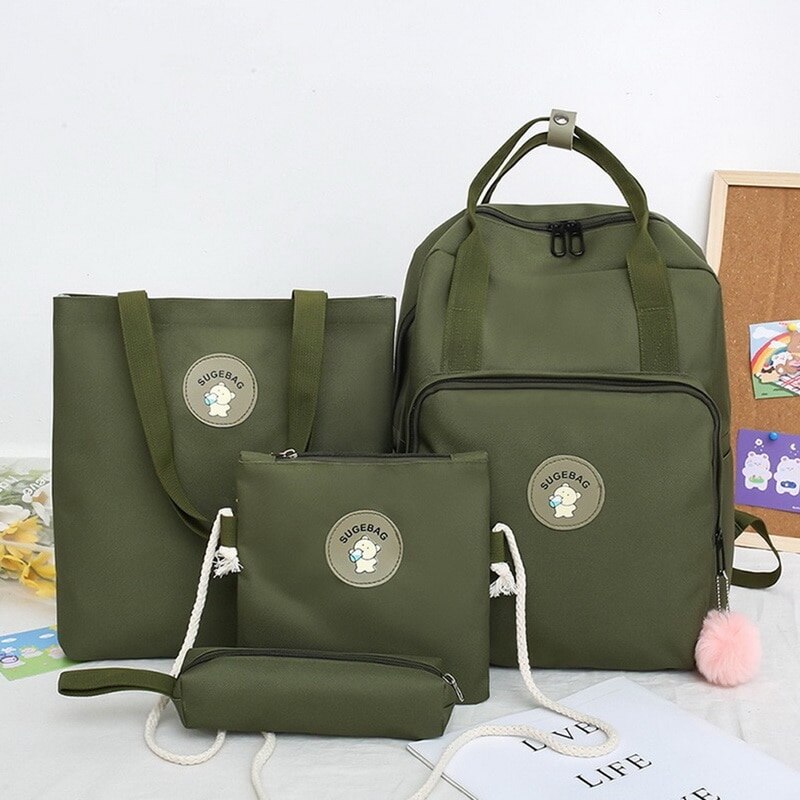 4 pièces ensemble sac d'école toile femmes sac à dos collège sac pour filles Anti-vol école sac à dos Mochilas femme sac à dos