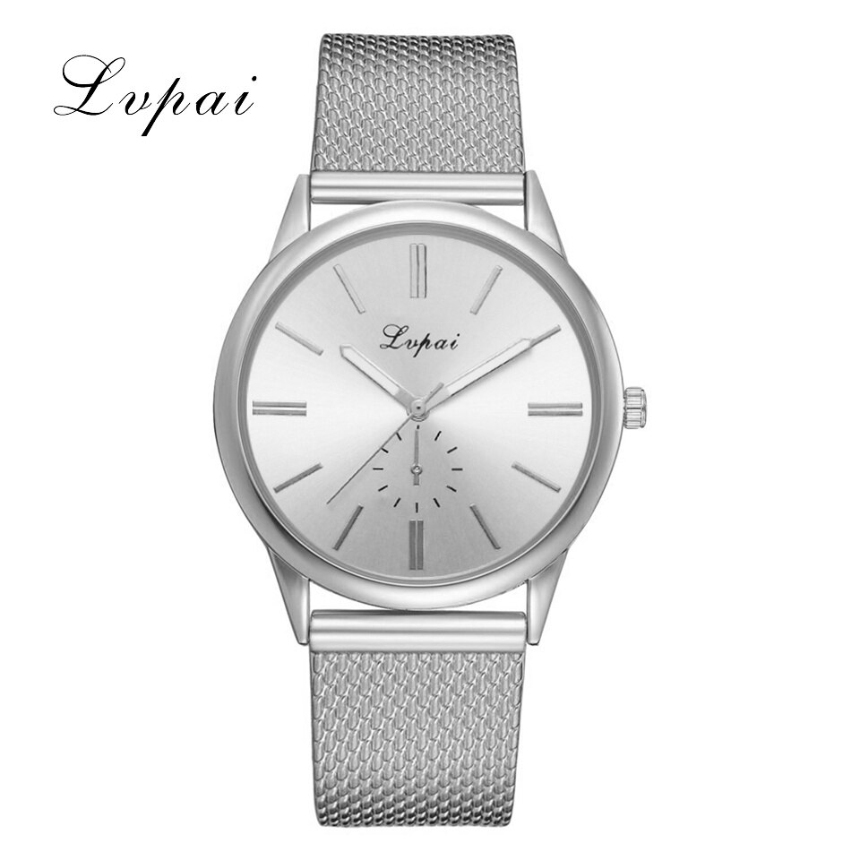 Lvpai Brand Ladies Wrist Watch Luxury Silver Silicone Strap Dress Quartz Clock Simple Silver Bracelet Watches: Silver