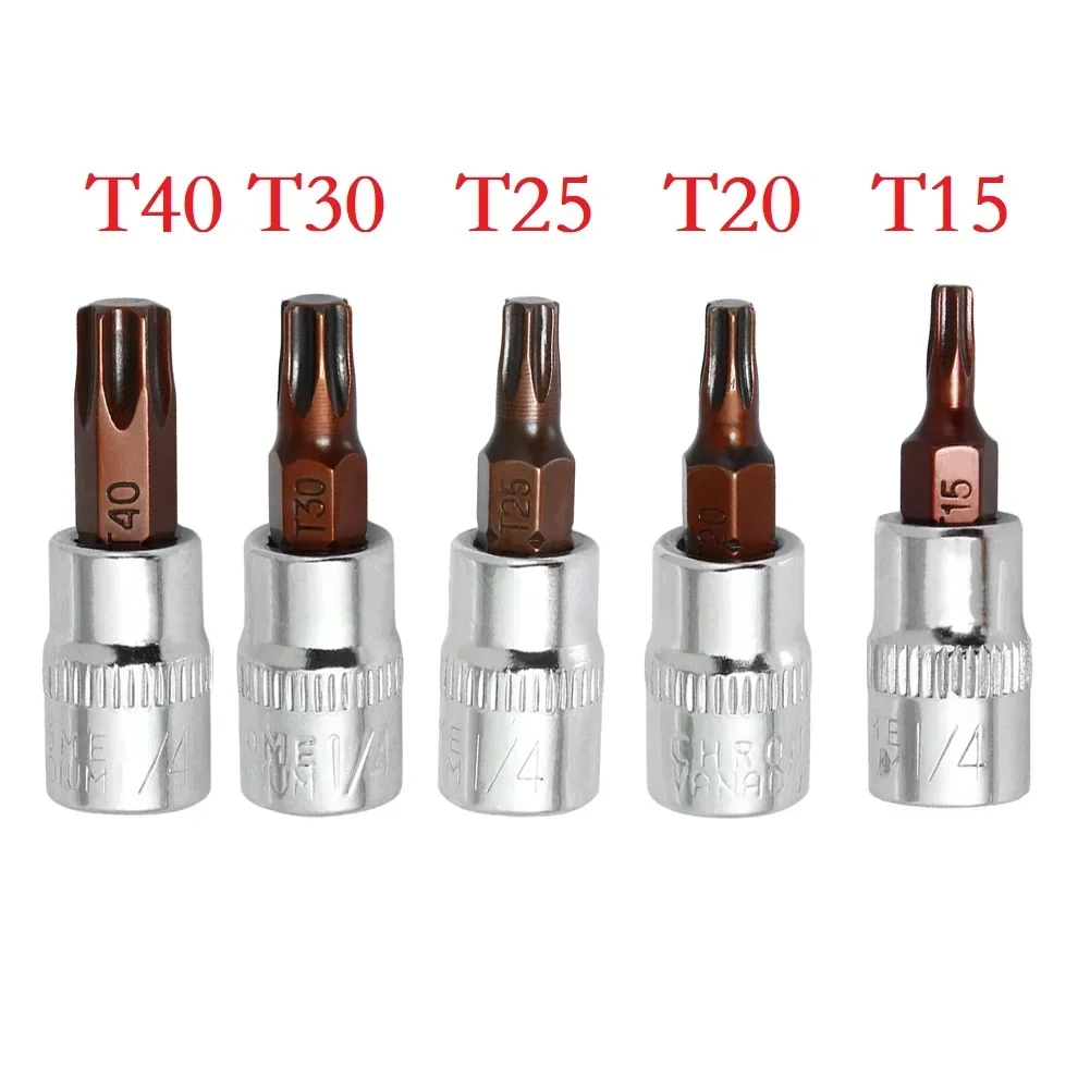 Dopsleutels Schroevendraaier Bit Hex Shank T15 T20 T25 T30 T40 Torx Schroevendraaier Bits 1/4 Inch Drive Socket Head