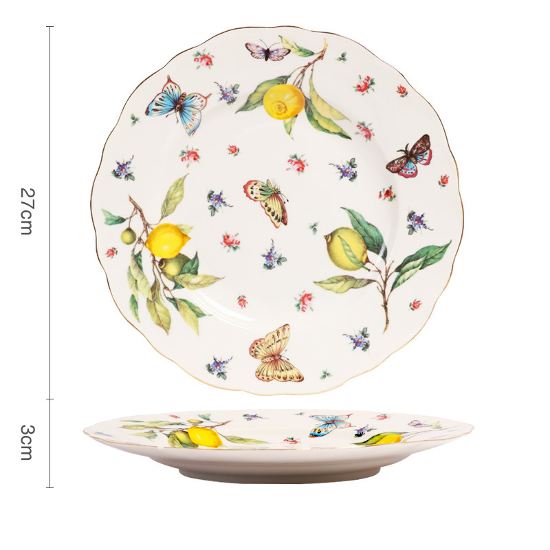 French Retro Gold Edge Cup And Saucer Set Lemon Teapot Coffee Mug Ceramic Dinner Plates Kitchen Drinkware For Birthday Wedding: 10.5 Inch Plate