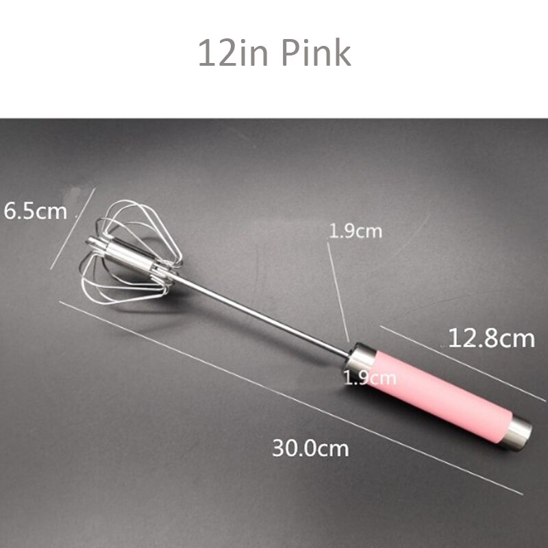 Semi-automatic Egg Beater 304 Stainless Steel Egg Whisk Manual Hand Mixer Self Turning Egg Stirrer Kitchen Accessories Egg Tools: 12 inches Pink