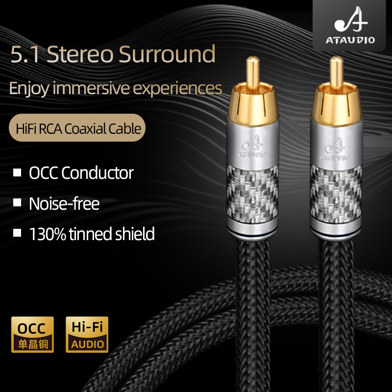 ATAUDIO 75Ω HiFi RCA Coaxial Digital Audio Cable OCC Conductor RCA Male to Male SPDIF Coaxial 5.1 /7.1 Sound for Home Theater