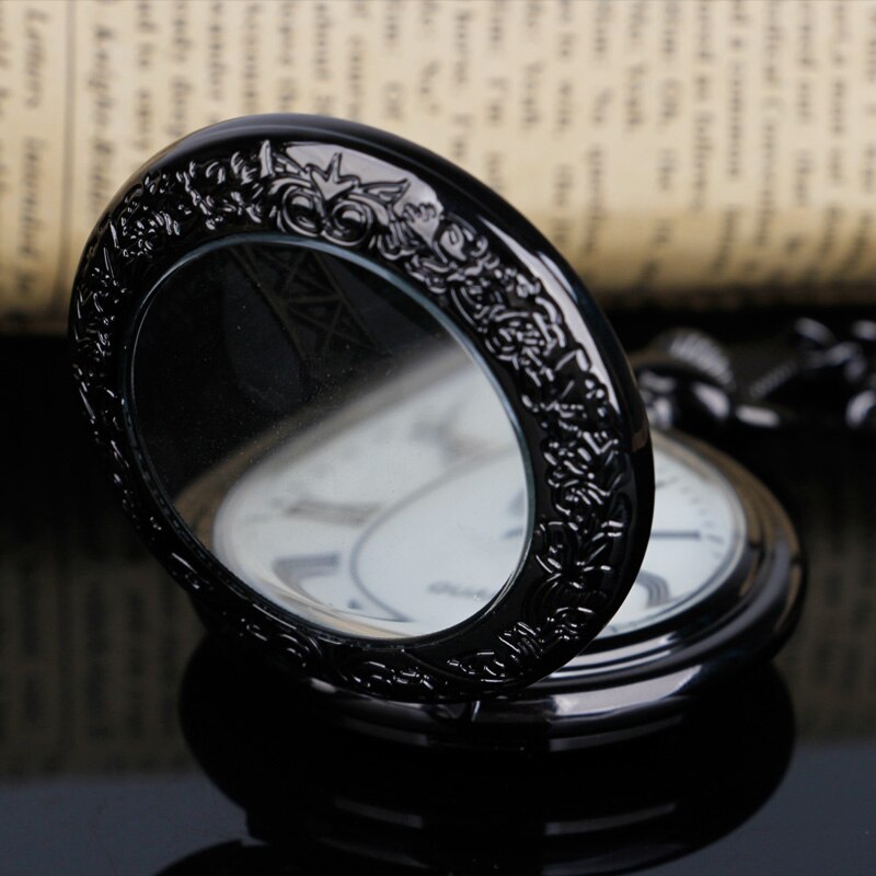 Open Face Quartz Pocket Watch Roman Numbers Analog Display Pendant Clock with Necklace Chain for Mens Womens