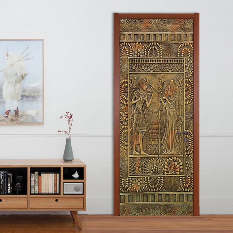 Pvc selvklebende vanntett vegg dør klistremerke 3d retro egyptisk farao tapet stue studie dør dekaler 3d veggmaleri dekor