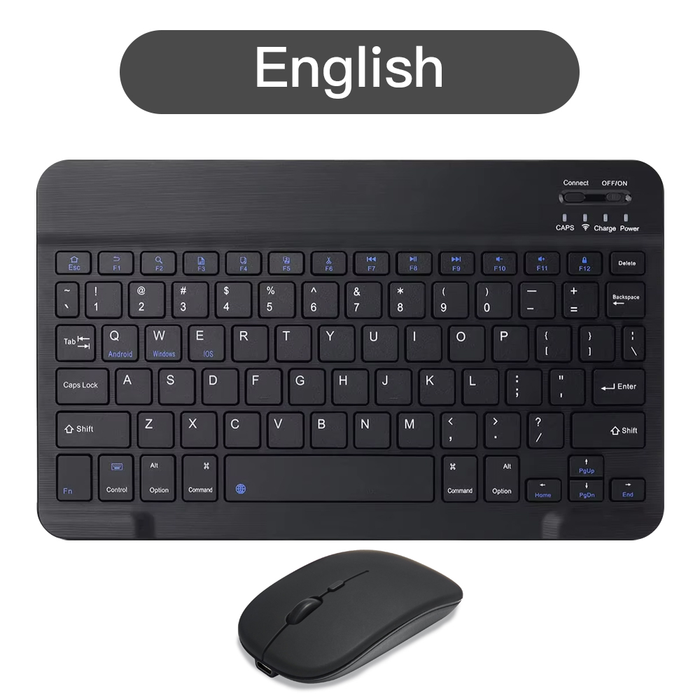 10 inch mini draadloos oplaadbaar toetsenbord met bluetooth-muis voor android, windows, ipad air pro, telefoon, tablet, draagbaar toetsenbord: Transparant