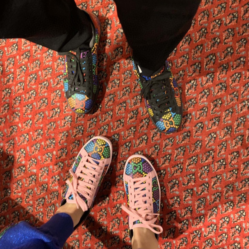 colorful print magic popping candy white shoes female leather lace-up couple casual sports shoes