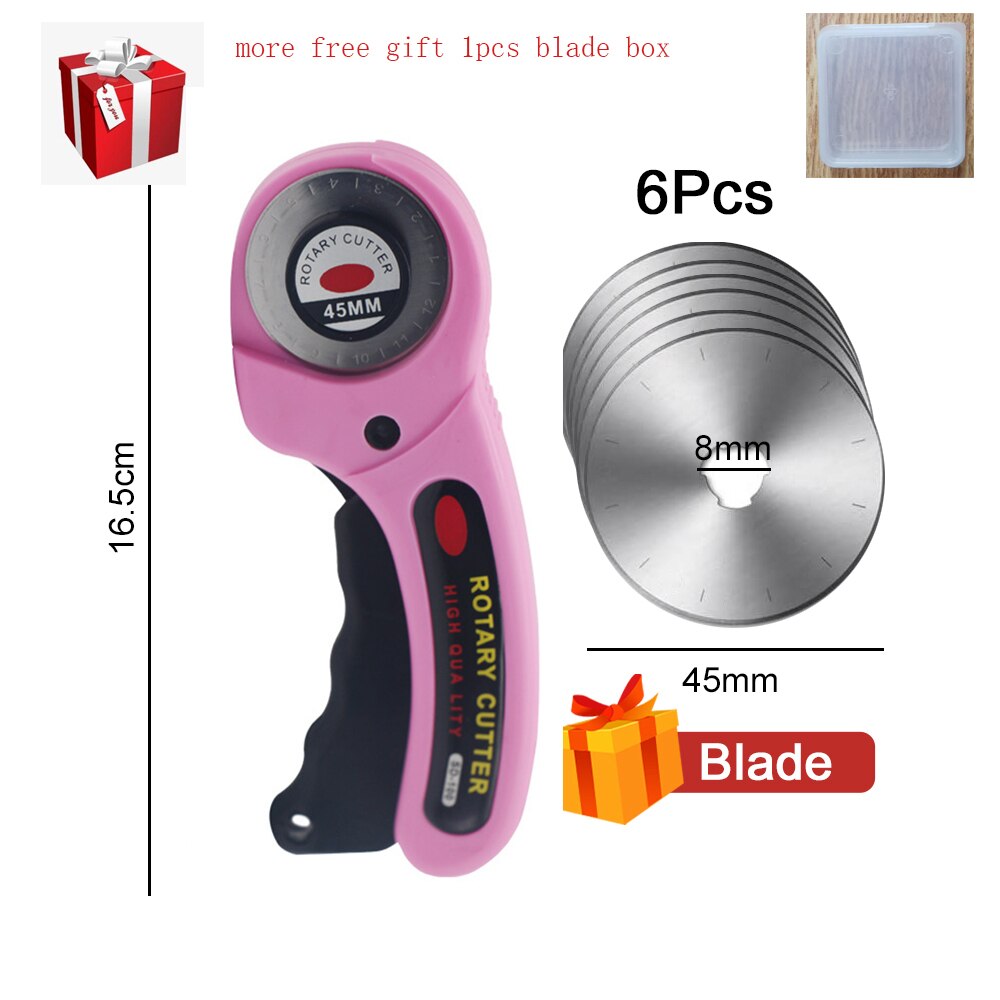 Leathercraft 45mm Rotary Cutter Leather Cutting Tool Leather Craft Fabric Circular Blade Knife DIY Patchwork Sewing Quilting: PINK WITH 6BLADES