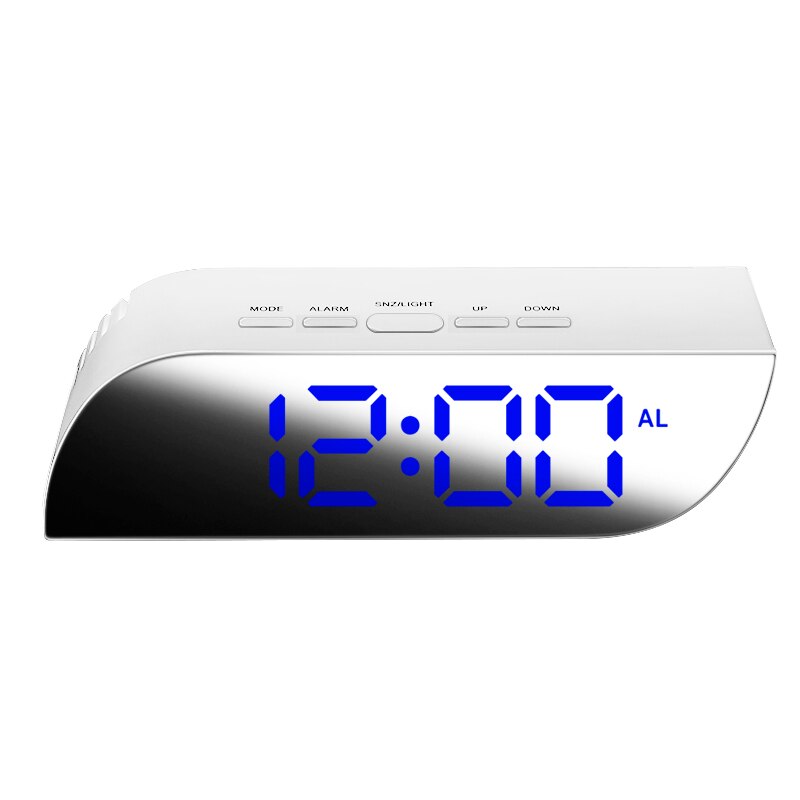 LED Digital Alarm Clock Night Light Thermometer Display Mirror Lamp