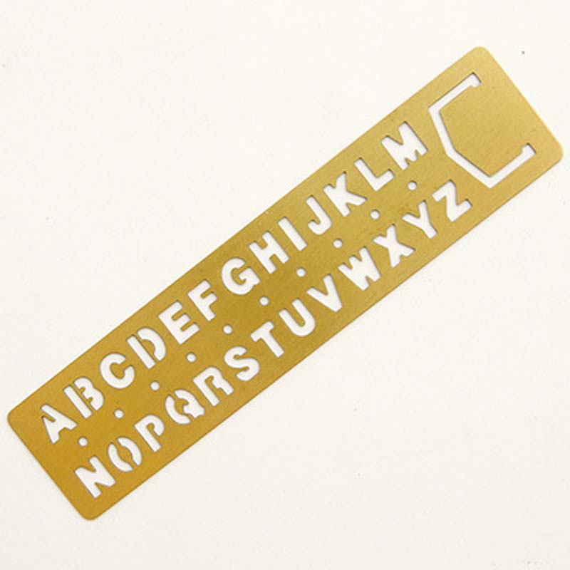 EZONE Number/Alphabet Pattern Ruler Golden Metal Drawing Template Multifunctional Hollow Out Brass Ruler Bookmark School Supply: Alphabet ruler