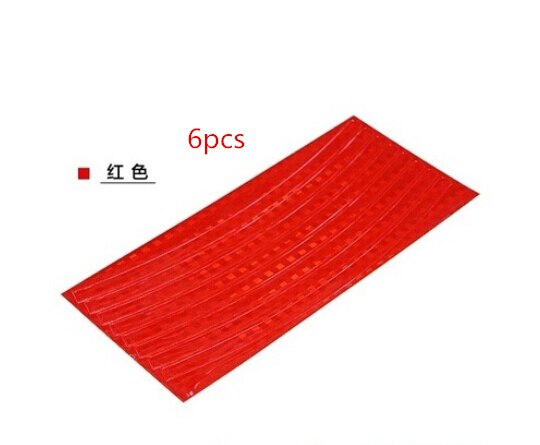 6 uds. De calcomanías reflectantes fluorescentes para llanta de bicicleta, Pegatinas reflectantes para ciclismo, cinta de seguridad: Rojo