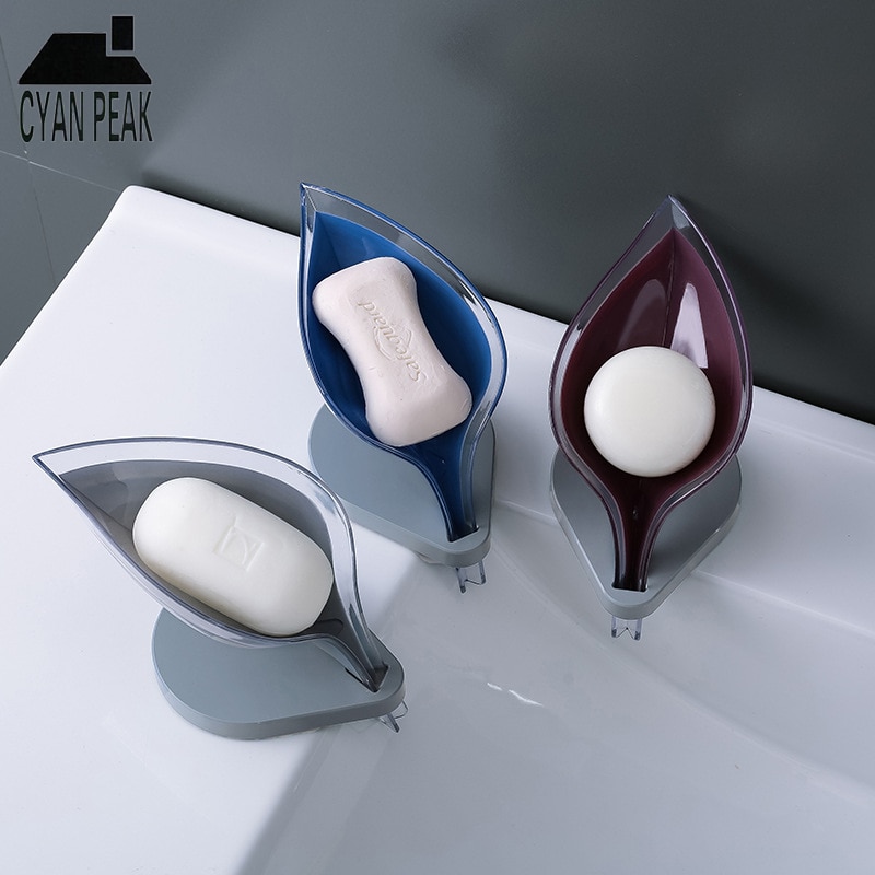 Jabonera con forma de hoja para baño, soporte antideslizante para drenaje de jabón, contenedor de placas, estante de secado de almacenamiento, suministros para Baño