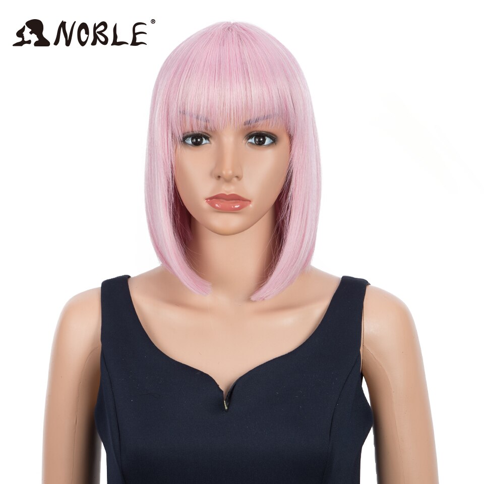 Noble Cosplay Synthetische Lace Front Pruik Korte Bob Straight 12 "Bob Pruik Met Pony Synthetische Pruik Blonde Pruiken Voor zwarte Vrouwen: PINK28