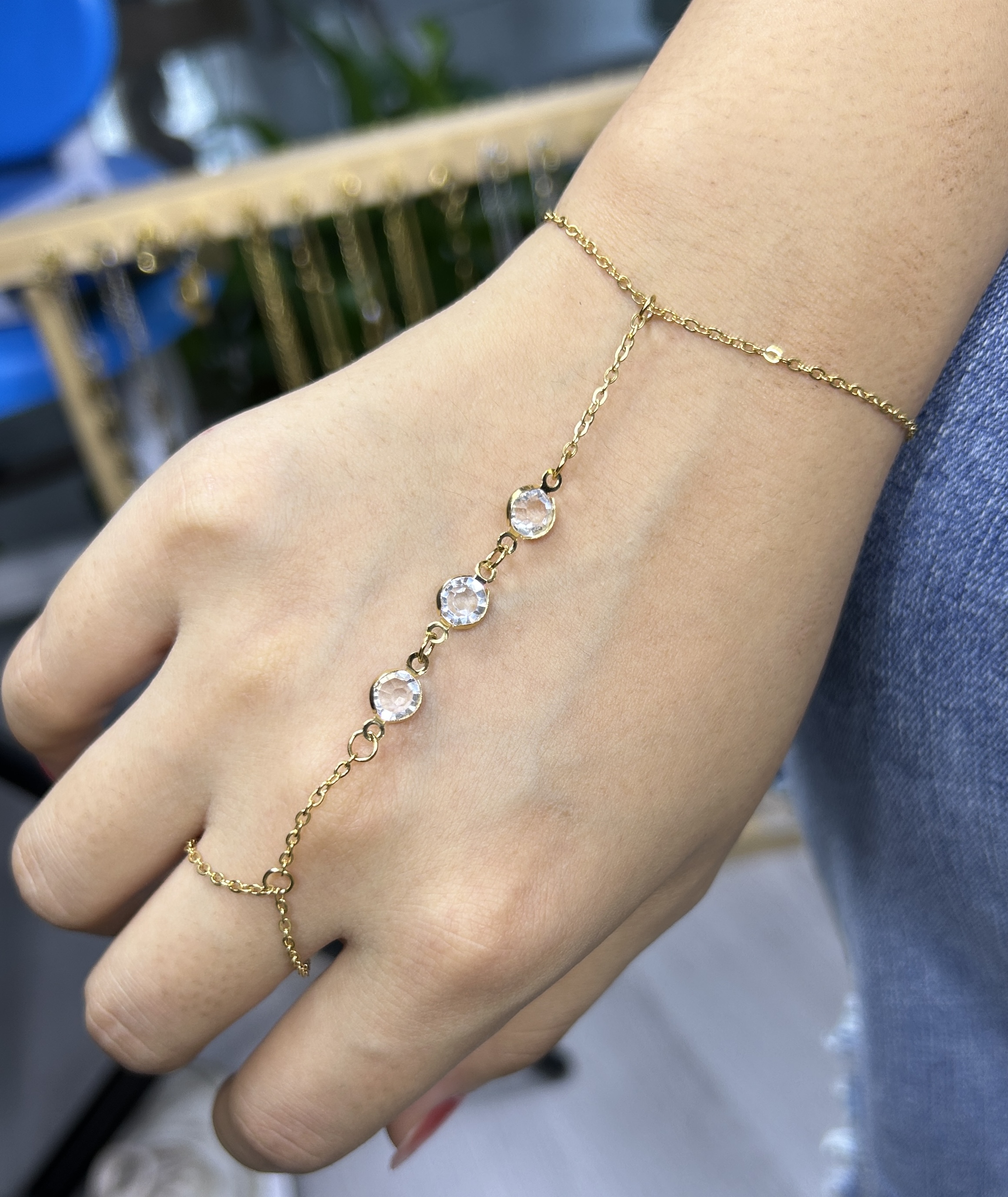 MinaMaMa Mode Eenvoudige Rvs Kleurrijke Crystal Link Chain Vinger Armbanden Voor Vrouwen Vinger Hand Chain Sieraden