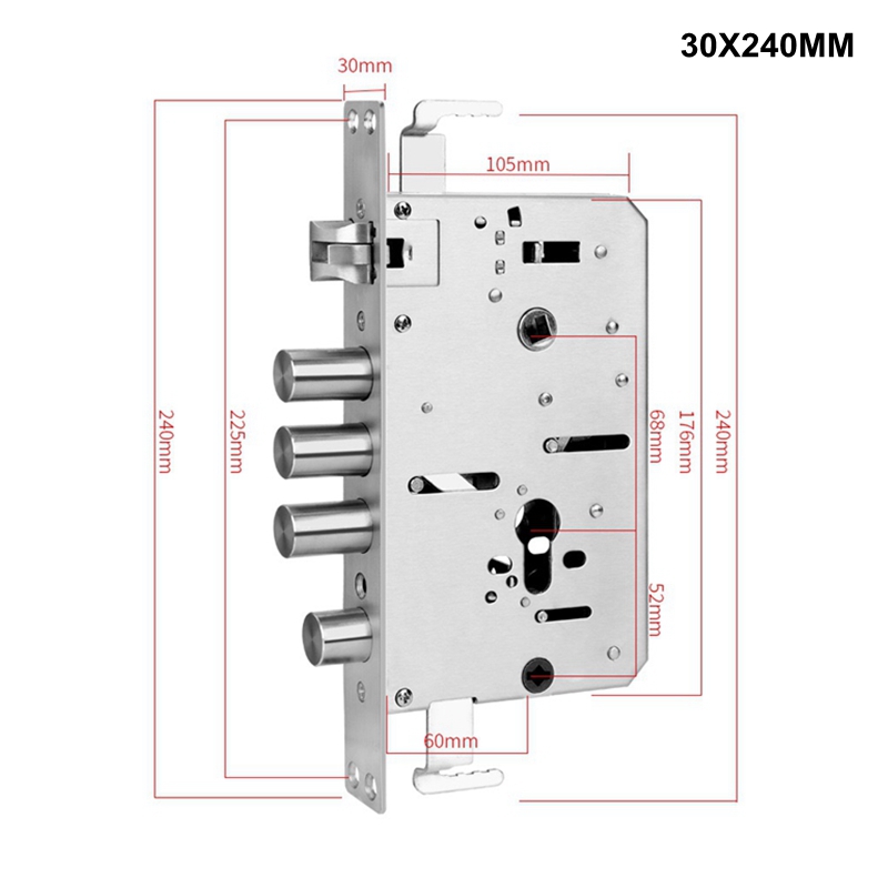 Metall rostfritt stål elektroniskt låshus fingeravtryckslås 240 x 24mm fyrkantig bult och cylindrisk bult: 240 x 30mm cylinder
