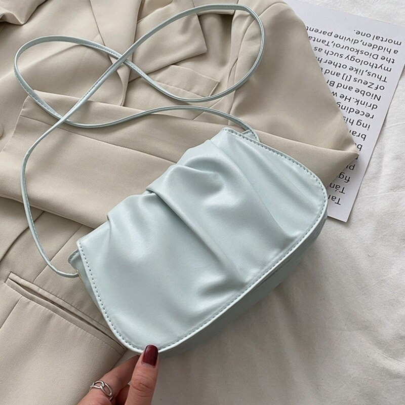 Dames zachte leren schoudertas meisjes kleine vierkante crossbody tas dames dumpling tas: Hemelsblauw
