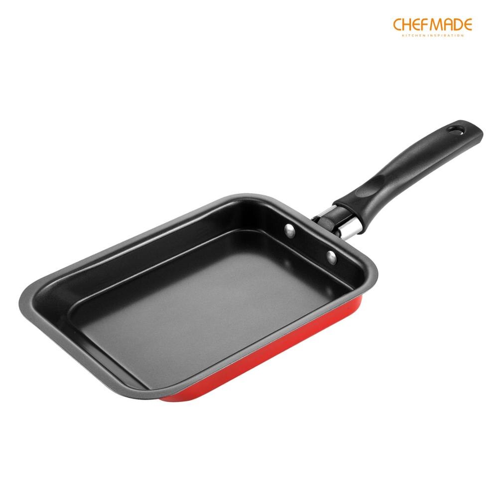 CHEFMADE Japanse Omelet Pan met Spatel, Anti-aanbak Omelet Pan Tamagoyaki Ei Pan Mini Koekenpan: Red