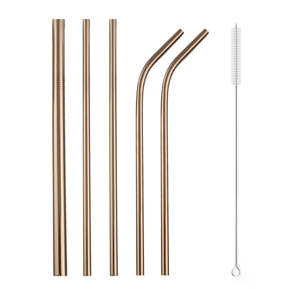 5 piezas Metal reutilizable beber 304 paja de acero inoxidable robusto doblados hacia bebidas pajitas con cepillo limpiador para tazas 20 /30oz: 5PCS Rose Straw