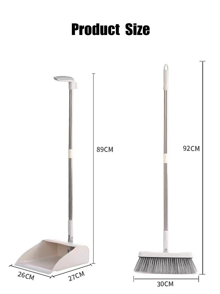 Home Cleaning Tools Broom and Dustpan Trash Shovel for Dust Magic Floor Squeegee Mop Sweeper Brush Folding Garbage Dust Pan Set: 2 pcs white set