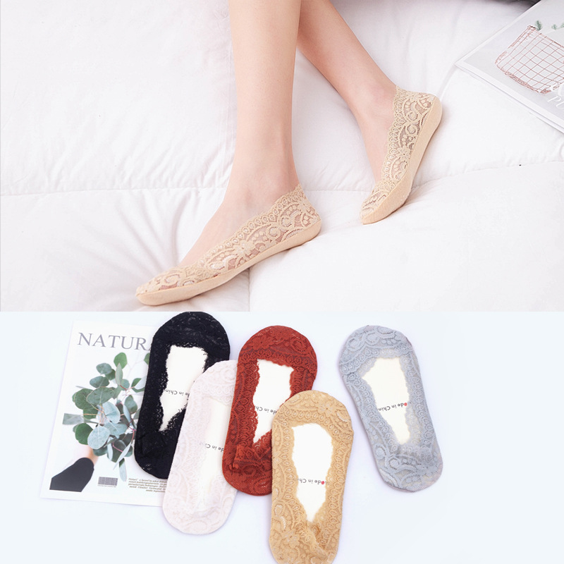 Lot de 10 chaussettes en dentelle pour femmes, lot de chaussettes d&#39;été solides, coupe basse, sans spectacle, en coton, décontractées, fines et invisibles