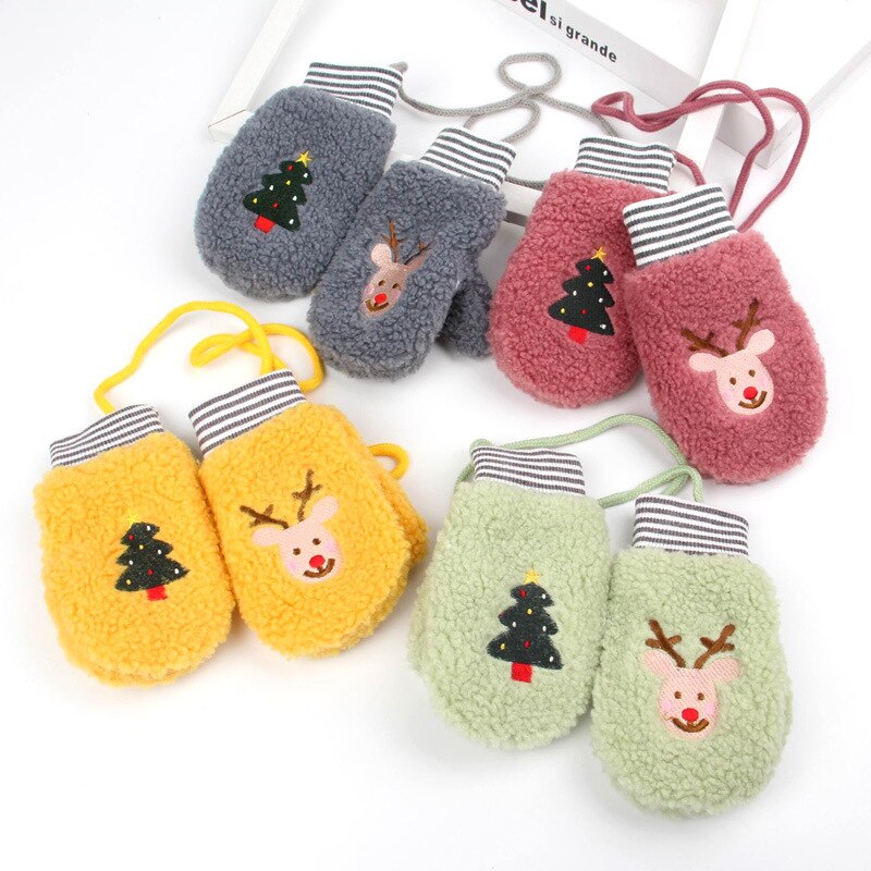 Winter Weihnachten Neue kinder Verdickt Warme Handschuhe Für Mädchen Und Jungen Lamm Samt Handschuhe Kinder Tasche Finger Handschuhe