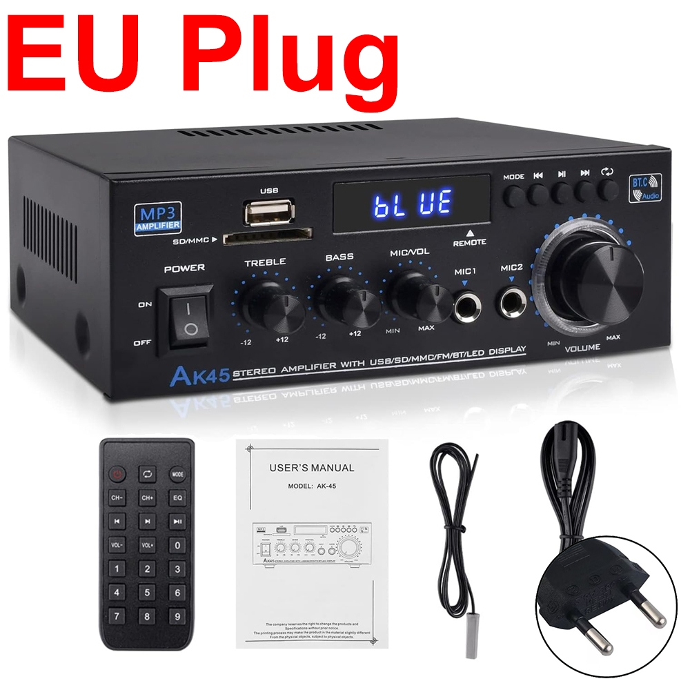 AK45 800W Home Power Amplifiers 2.0 Channel Bluetooth 5.0 Surround Sound FM USB MIC Remote Control Mini HIFI Digital Amplifier: Orange