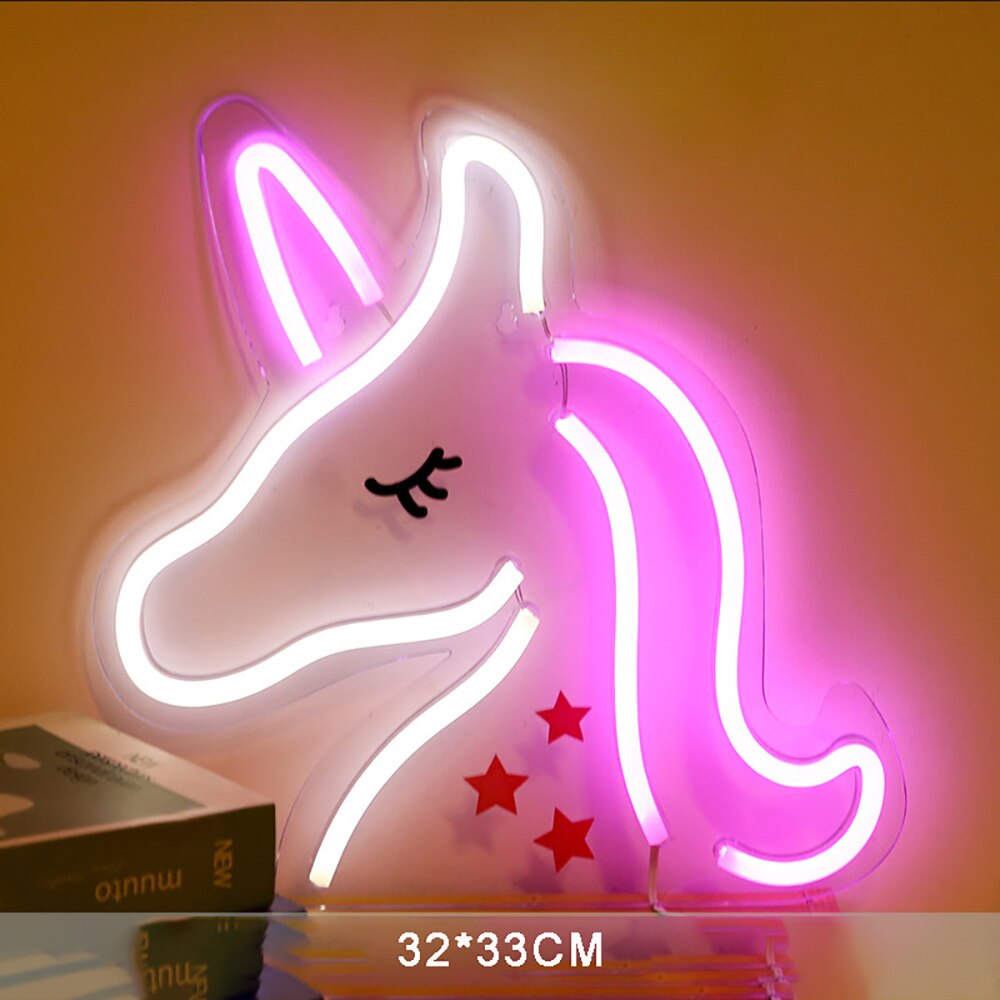 LED Neon Sign USB Powered Party Wall Hanging Light Christmas Tree Love Moon Star Unicorn Smile Cloud Gutar Bedroom Decor: Unicorn-1