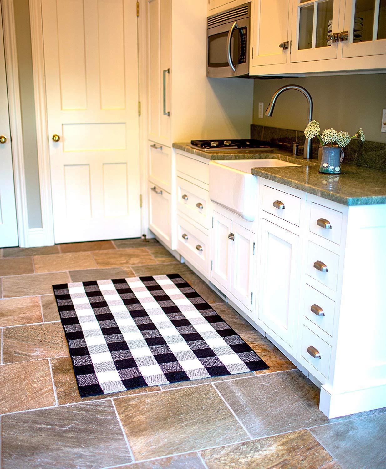 Plaid Rug - 27.5''x43'' Cotton Hand-Woven Indoor/Outdoor Area Rugs for Layered Door Mats Washable Carpet for Porch/Kitchen