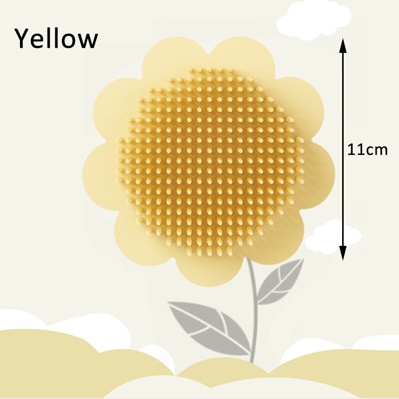 Cepillo de silicona para baño de bebé multiusos con forma de flor, cepillo de masaje para el cuero cabelludo, cepillo para lavar el cabello, cepillos para champú, suministros de ducha infantil: YELLOW