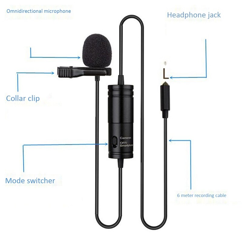 Portable Microphone Condenser Clip-on Lapel Mic Interview Microphone Wired Microphone for Phone SLR Camera Amplifier