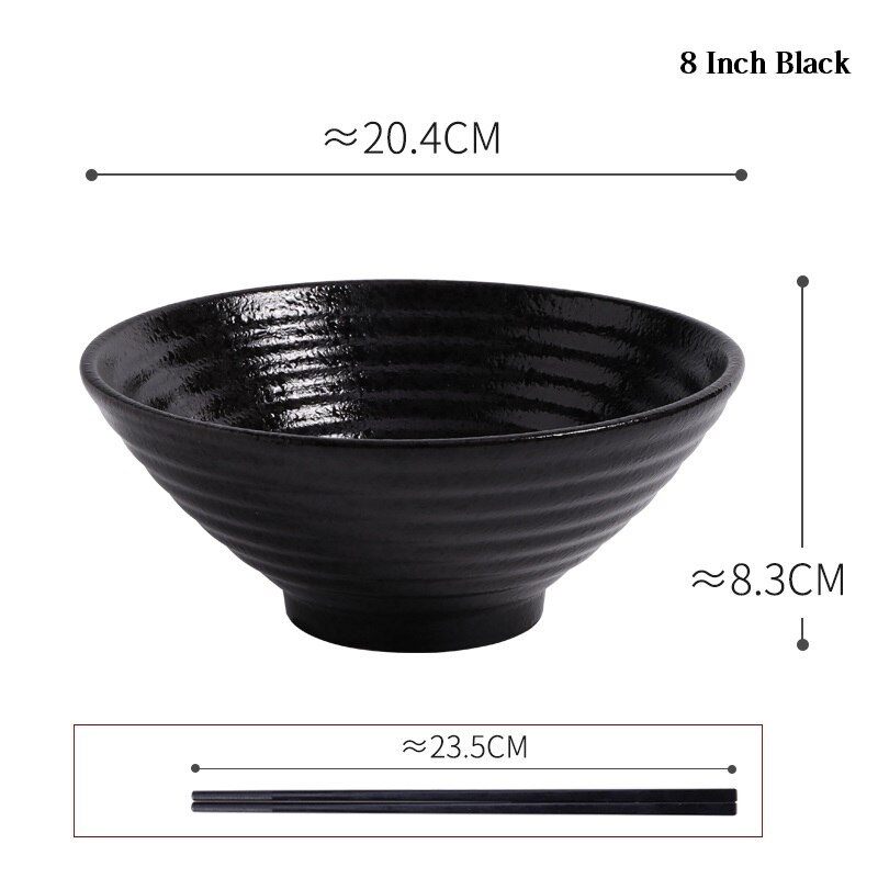 8 Inch Creatieve Japanse Ramen Instant Noodle Kom Grote Keramische Slakom Fruitschaal Soep Spaghetti Pasta Magnetron Servies: Black