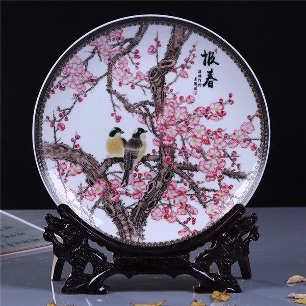 plato para colgar de cerámica de estilo chino Placa de reconocimiento de Arte de porcelana para Living Room Hotel: spring