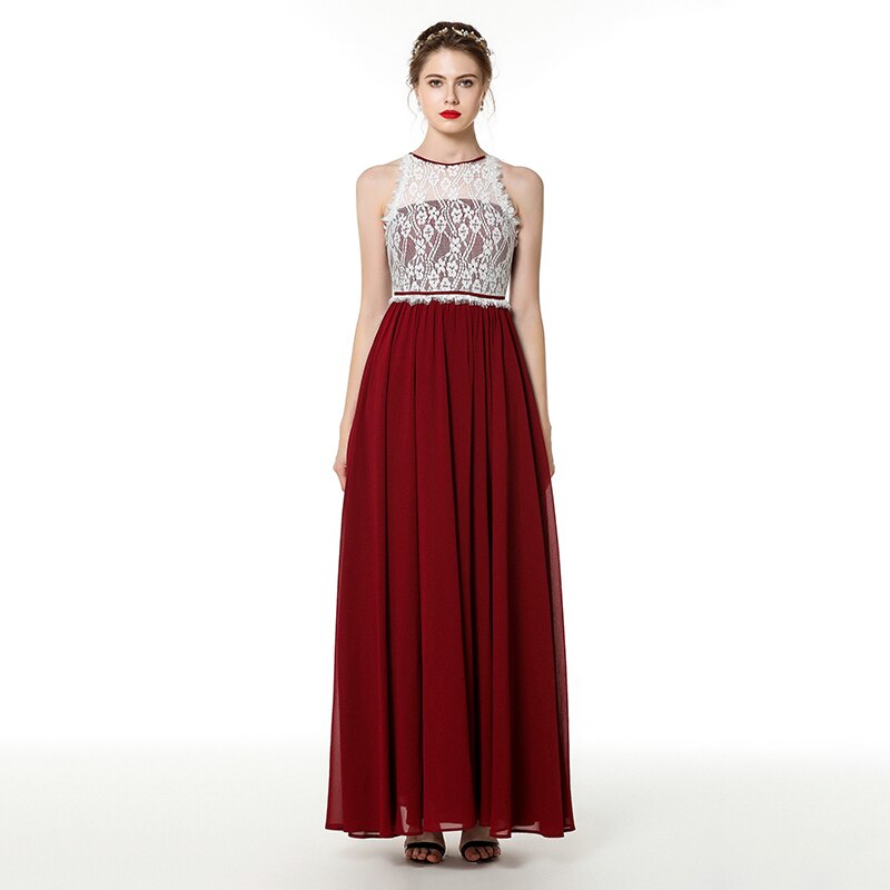 Burgundy Long Chiffon Bridesmaid Dress Wedding Party Dress BD070