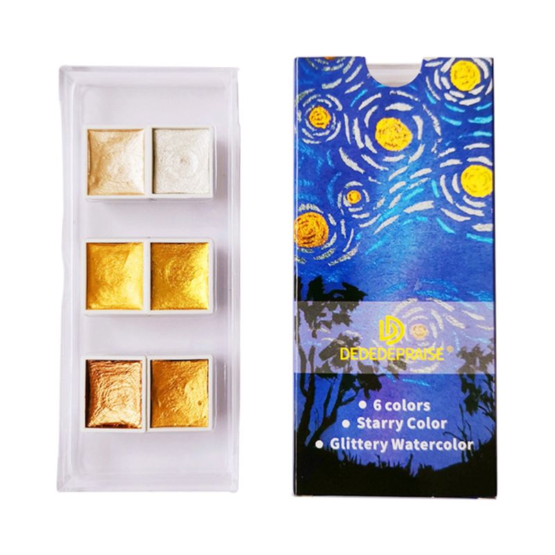 6/12 kleuren glitter waterverfset metallic goud pigment verf kunstenaar schilderij molb